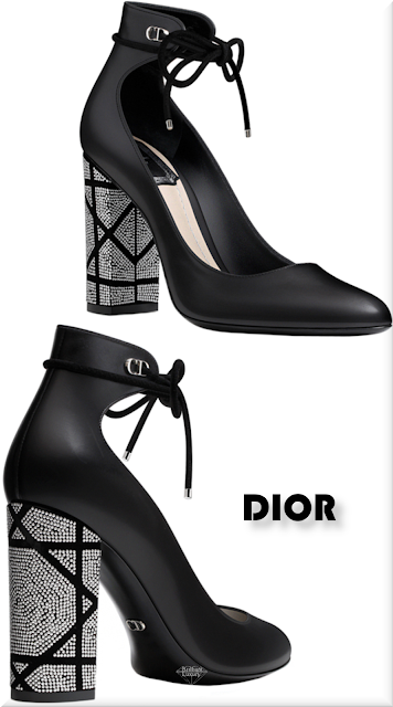 ♦Dior black smooth calfskin bejeweled block heel ankle pumps #dior #shoes #black #brilliantluxury