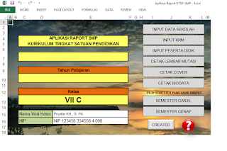 Tampilan awal aplikasi raport SMP KTSP 2006