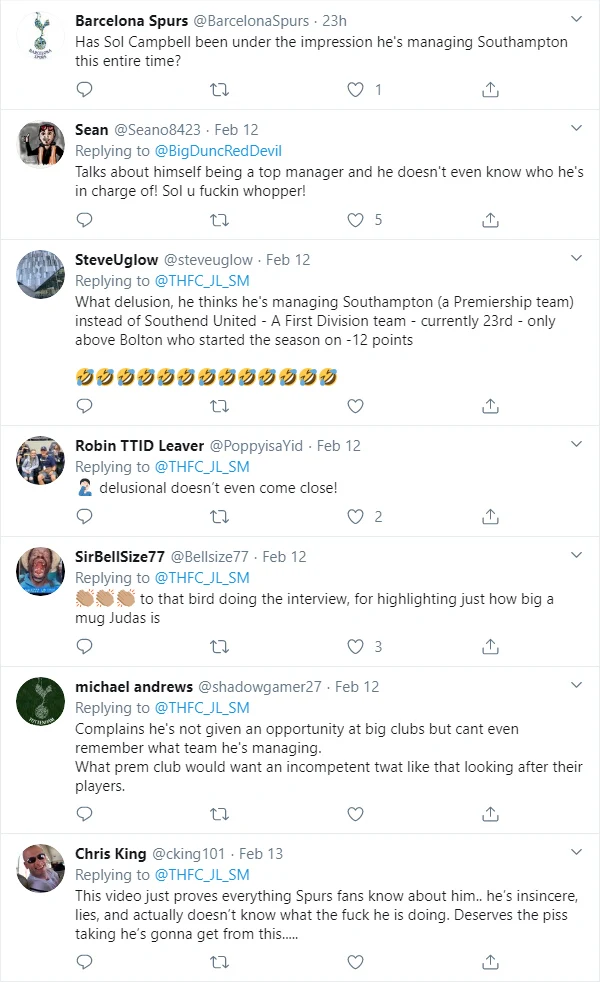 Tottenham fans mock Sol Campbell who thinks he manages Southampton