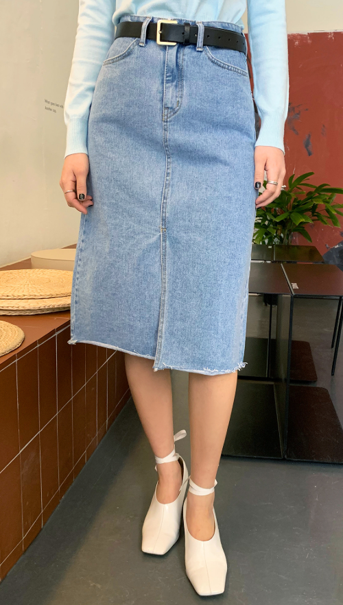 Light Denim Front Slit Skirt