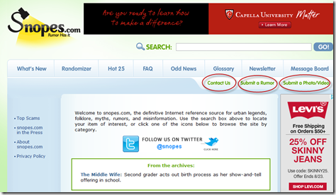 Snopes Homepage