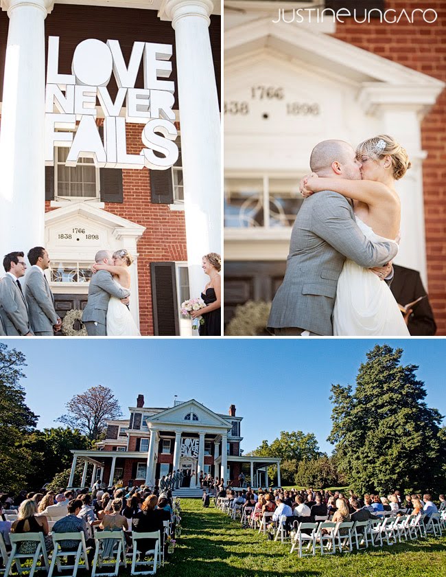 ceremony backdrop love never fails letters photos by Justine Ungaro