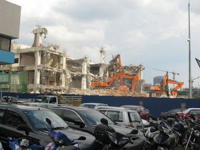 3 excavators demolishing PJ's Jaya Supermarket