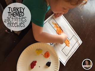 Turkey and Thanksgiving themed crafts, activities, math and literacy centers, ideas and freebies for your kindergarten, preschool and homeschool classrooms.