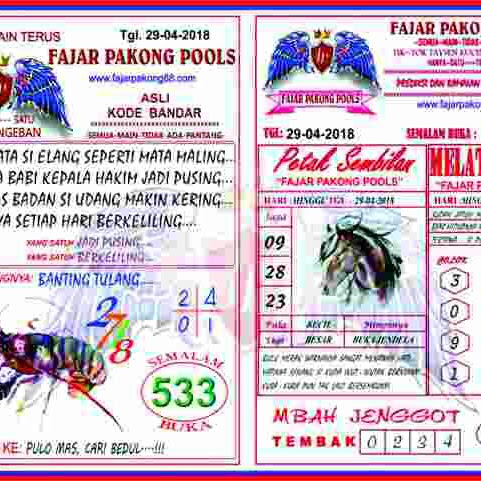 Kode Syair Fajar Pakong Pools 30 April 2018