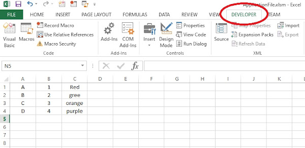 Developer tab in Excel ribbon