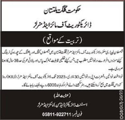Directorate General Mines & Minerals Gilgit Baltistan Management Jobs 2023