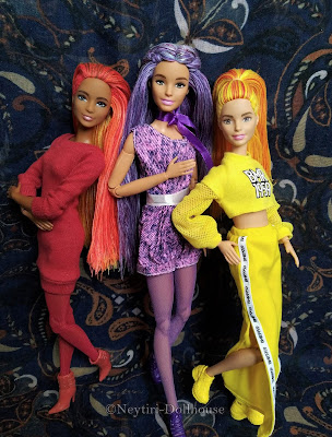 Barbie dolls Made to Move reroot thread color red, yellow, purple