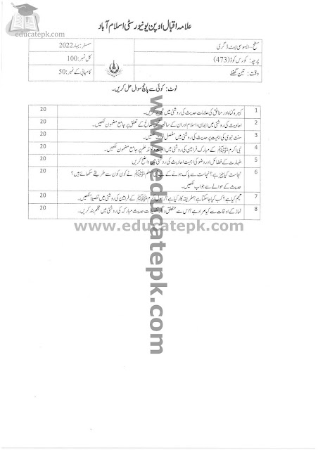 Aiou Past Papers BA 473 Spring 2022