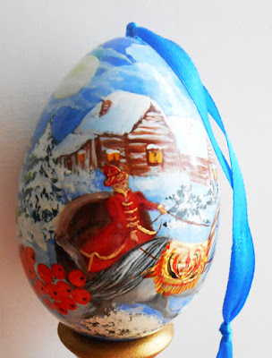 wooden  Egg Christmas  in russian winter 