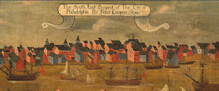 Detail, Peter Cooper, "The South East Prospect of the City of Philadelphia," ca. 1720. (The earliest painting of a North American city.) Gift of George Mifflin Dallas; The Library Company of Philadelphia