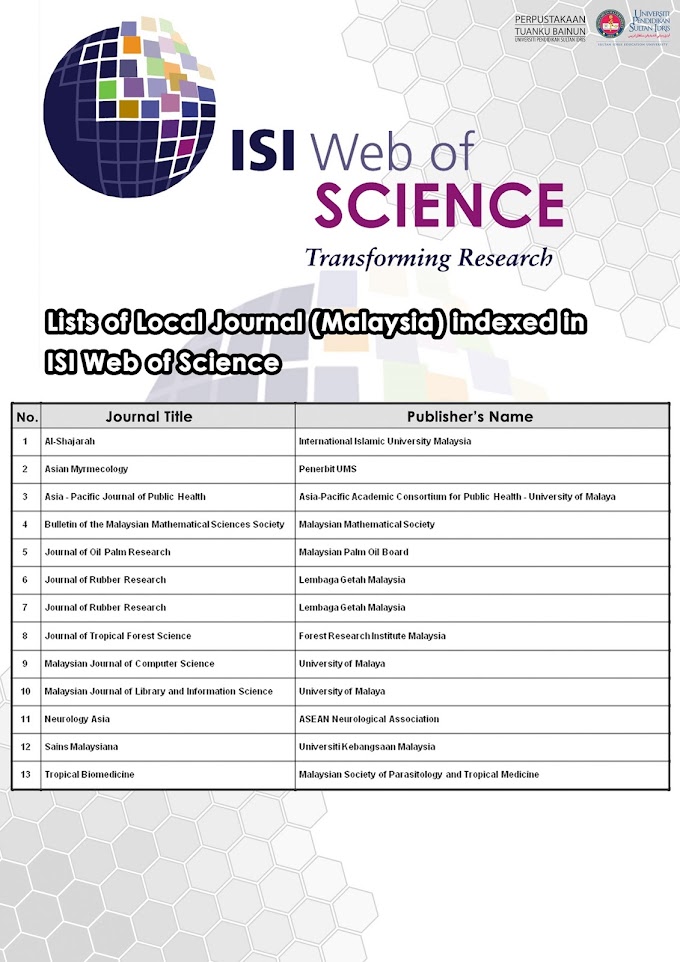 berita@pustaka : Lists of Local Journal (Malaysia) Indexed in ISI Web of Science