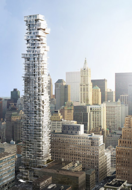 56 Leonard Street by Herzog & De Meuron and New York city in the background