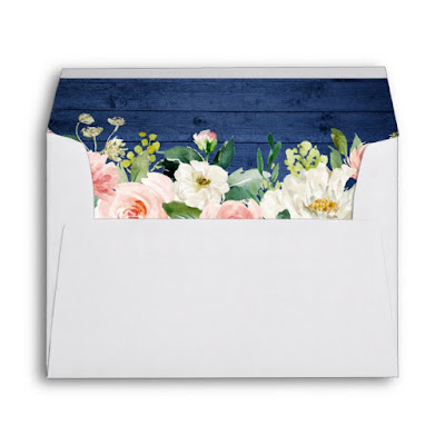  Rustic Blue Wood Blush Floral Return Address 5x7 Envelope