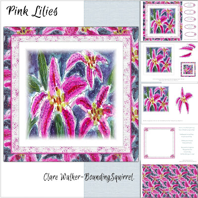 Picture of the contents of the Pink lilies downloadable mini kit (5 sheets in total)