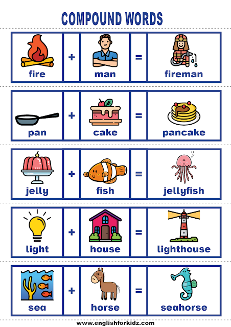 Easy ESL compound words activities - printable flashcards for English learners