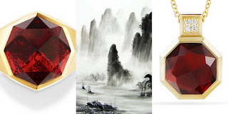 David Yurman DY Fortune and Guilin Rings with Garnet, Guilin Brush Painting