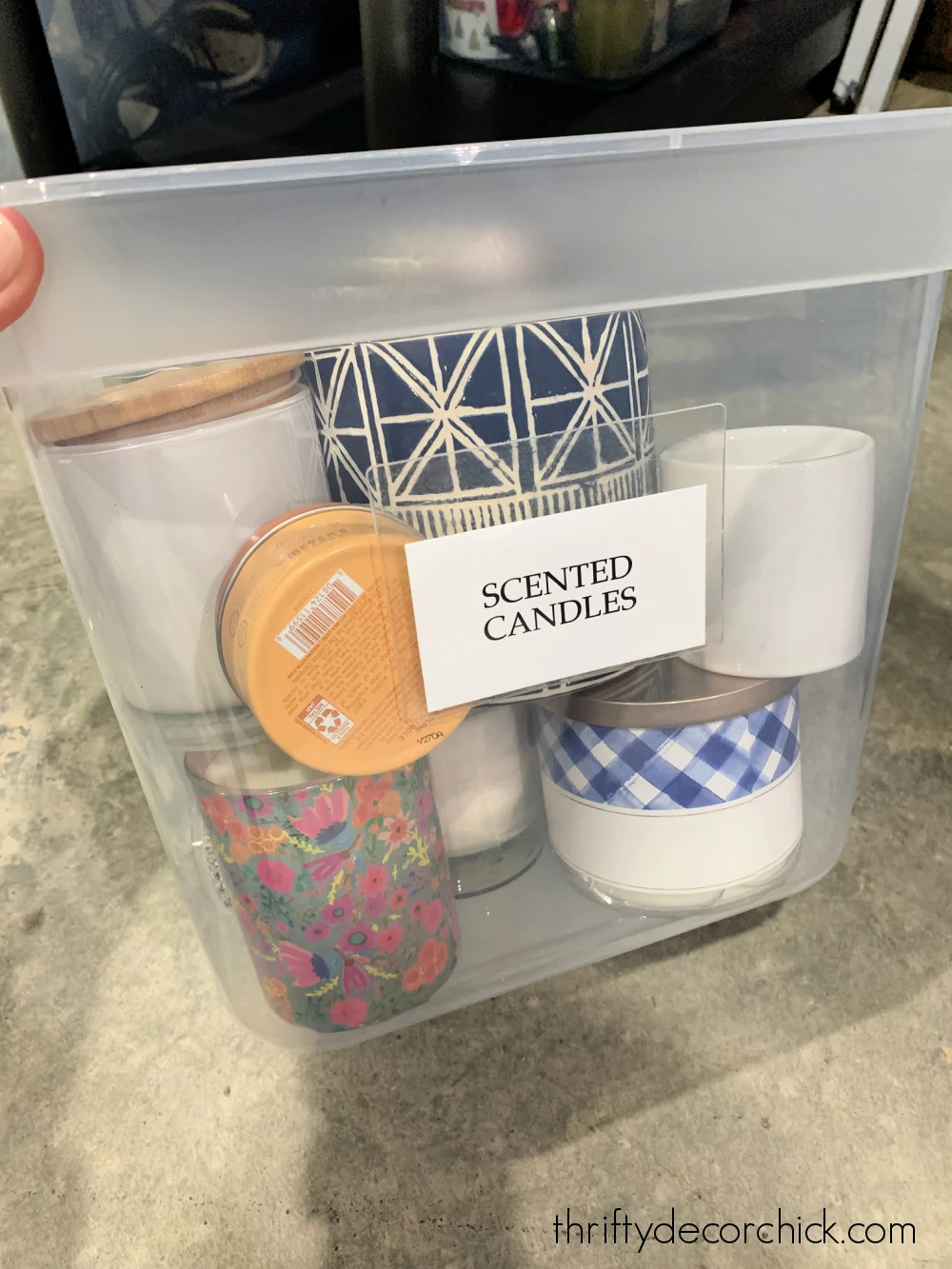 plastic bins for storing candles