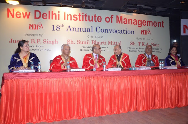 Prof Teena Singh, Registrar, NDIM ; Shri T. K. A. Nair, Principal Secretary, and Advisor to Former Prime Minister of India. Enterprise,Shri Sunil Mittal , founder and CEO ,Bharati Enterprises; Shri V M Bansal , chairman , NDIM; Shri B. P. Singh , Justice B P Singh, former Judge Supreme Court & Ex-Chief Justice Bombay High Court;  former Chief Election Commissioner, Government of India  and Dr. Gauri Modwel, Dean , NDIM