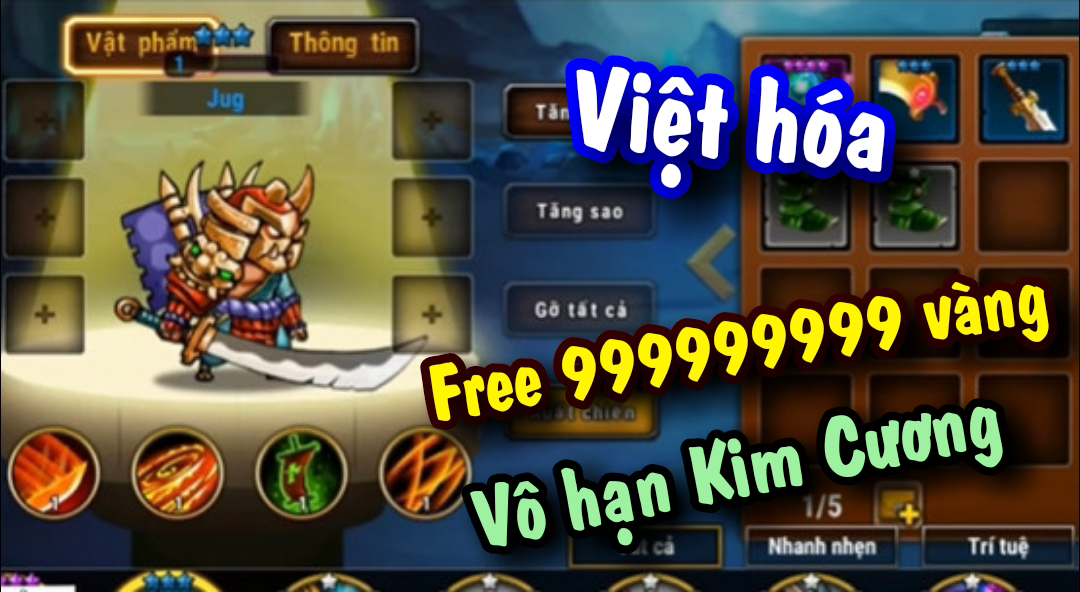 Game mod apk Chiến Binh Huyền Thoại Free 999999999 Vàng vô hạn Kim Cương