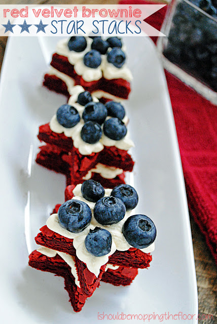 Easy Red Velvet Brownies that start from a cake mix. Star shaped cookie cutters help make a cute patriotic dessert.