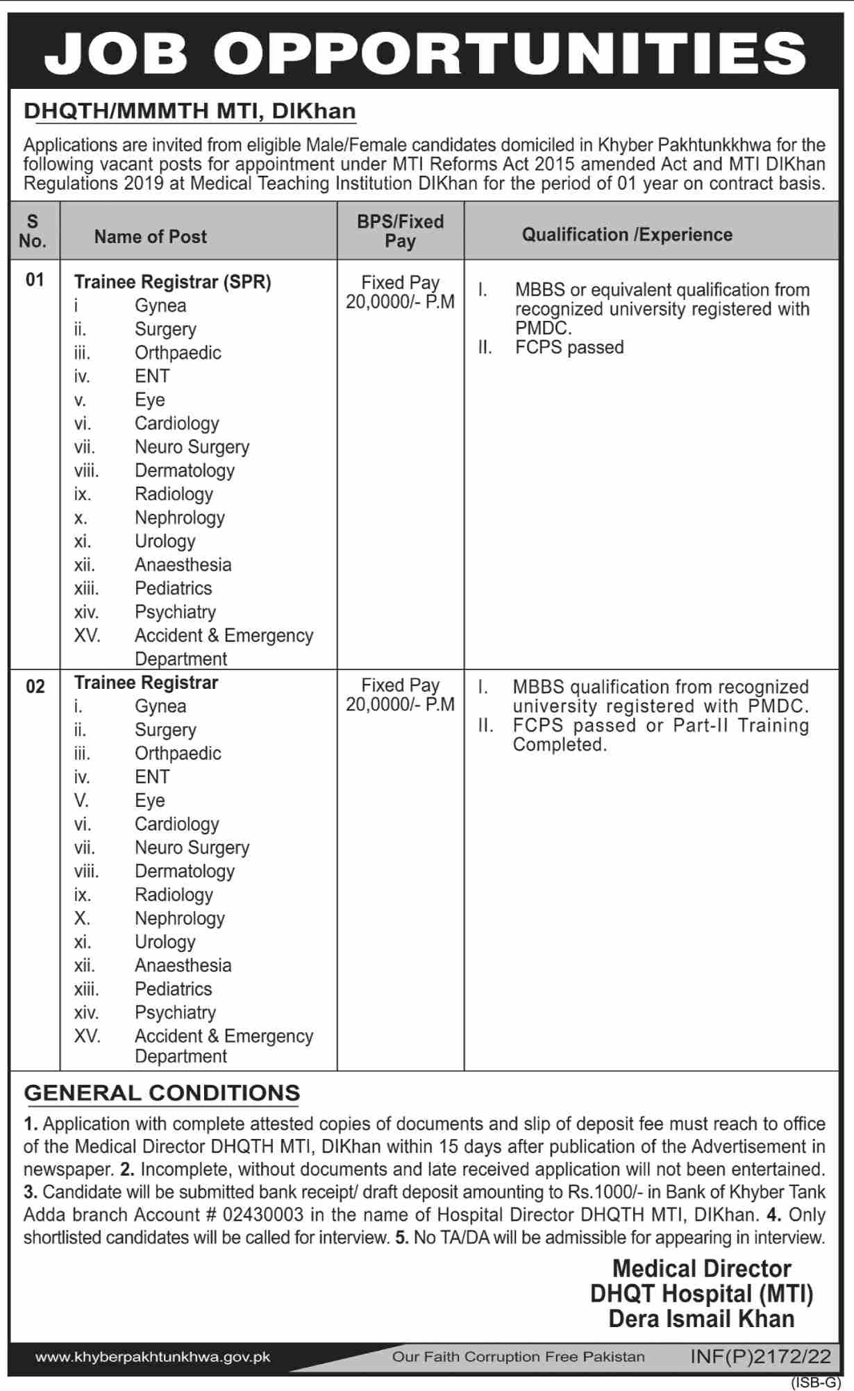 Latest DHQ Teaching Hospital Management Posts Dera Ismail Khan 2022