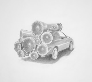 Dj Mobile Art Car Drawing by Eric Carlos Bertrand