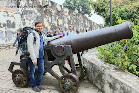Cannons fortifying the historical Monte Fort, a world heritage site