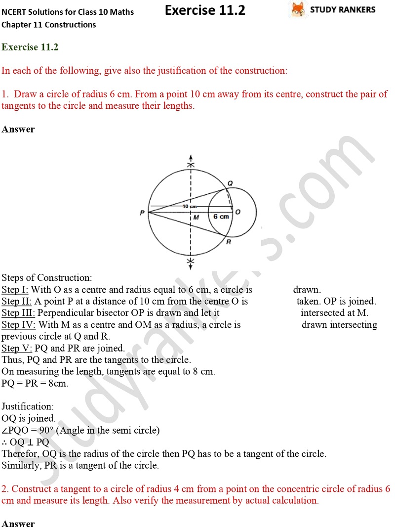 Ncert Solutions For Class 10 Maths Chapter 11 Constructions Exercise 11 2