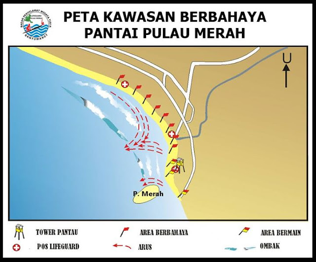 Peta kawasan berbahaya Pantai Pulau Merah, Banyuwangi.