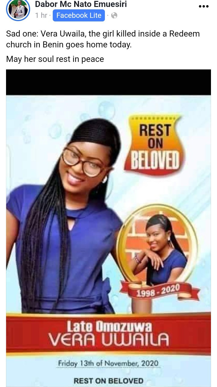 Lady who was raped to death in a church earlier this year laid to rest