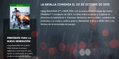 Captura de pantalla del anuncio de salida del juego Battlefield 4