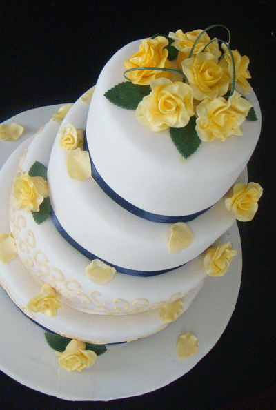 yellow and grey wedding cake