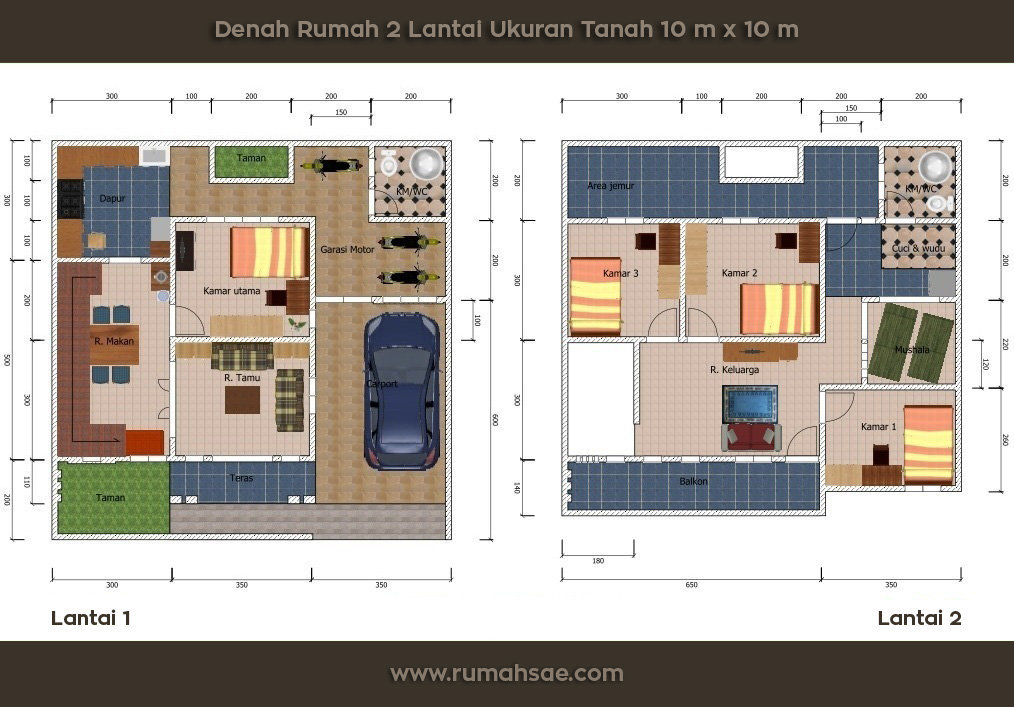 Denah Rumah Minimalis Sederhana Ukuran Tanah 10 m x 10 m 