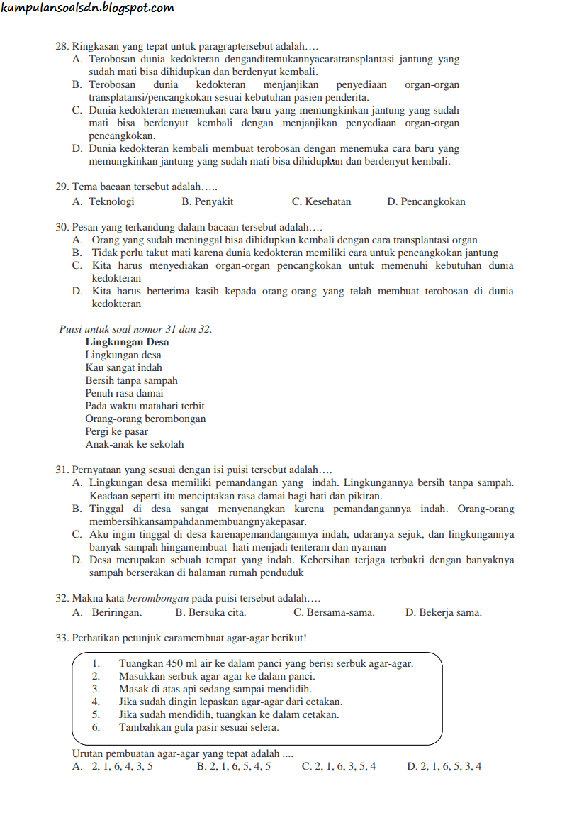  Soal  US  Bahasa Indonesia SD  dan  Kunci  Jawaban  2019 