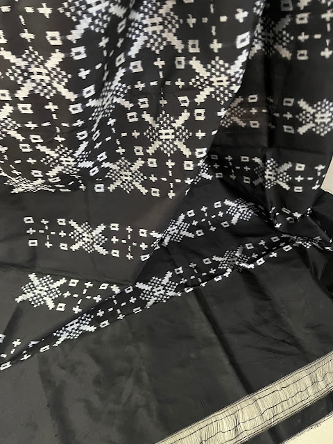Silk Pochampaly. Hard to find black colour base with silver tone ikat weave.