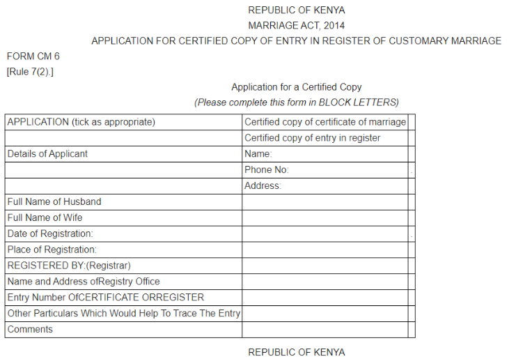 Online Application for a Certified Copy of a Marriage Certificate in Kenya