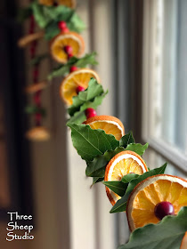 Orange, Cranberry and Bay Leaf Garland - ThreeSheepStudio.com