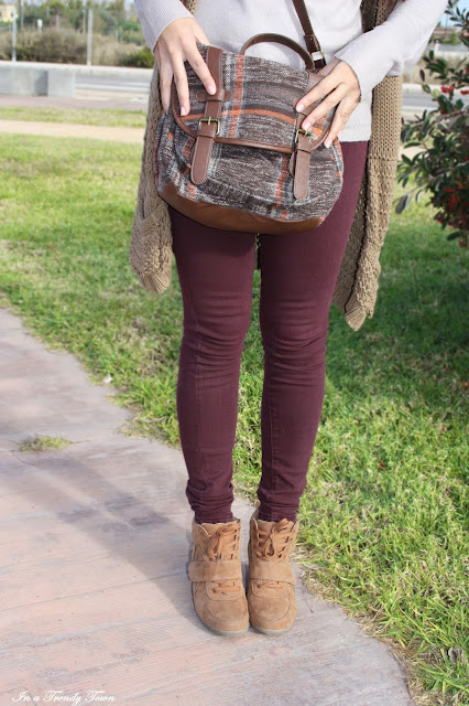 Green, brown & burgundy outfit