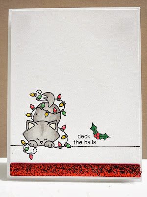 Cat in Christmas lights card by Jennifer Ingle for Newton's Nook Designs