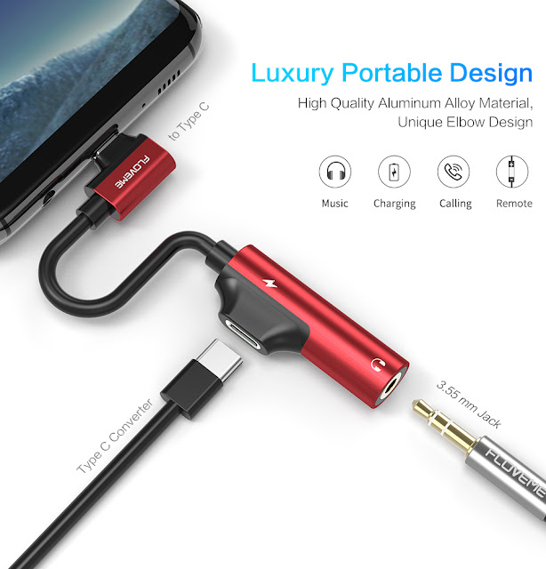 FLOVEME 2 in 1 Type C to 3.5mm Headphone Jack Audio Adapter Cable For Smartphone Tablet PC