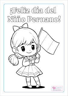 Día del Niño Peruano niña con bandera peruana