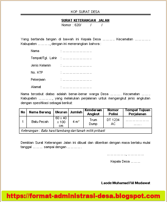 Surat Keterangan Jalan Dari Desa Doc Dan Pdf Format Administrasi Desa