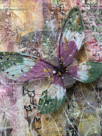 Textured Canvas with PaperArtsy Fresco Paint, Seth Apter Izink Ice, Tim Holtz Transparent wings