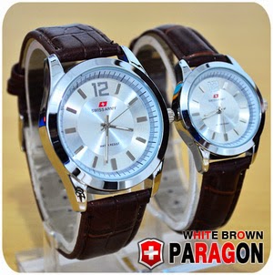 JAM TANGAN SWISS ARMY PARAGON WHITE BROWN LEATHER MURAH