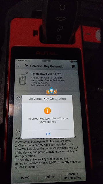 Autel KM100 Update Toyota 8A Universal Key 2