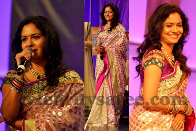 Singer Sunitha in Polka Dots Saree