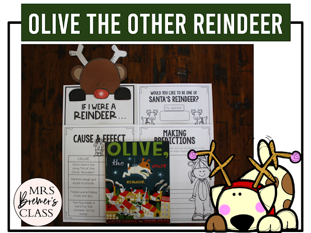 Olive the Other Reindeer book activities unit with literacy printables, reading companion activities, lesson ideas, and a craft for Kindergarten and First Grade