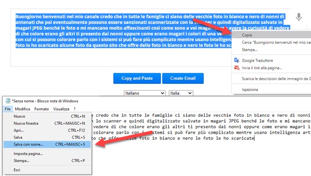 copiare e salvare testo del file audio