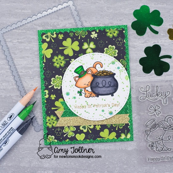 Happy St. Patrick's Day by Amy T. features Newton's Pot of Gold, Circle Frames, and Frames & Flags by Newton's Nook Designs; #newtonsnook, #inkypaws, #stpatricksday, #catcards, #cardmaking